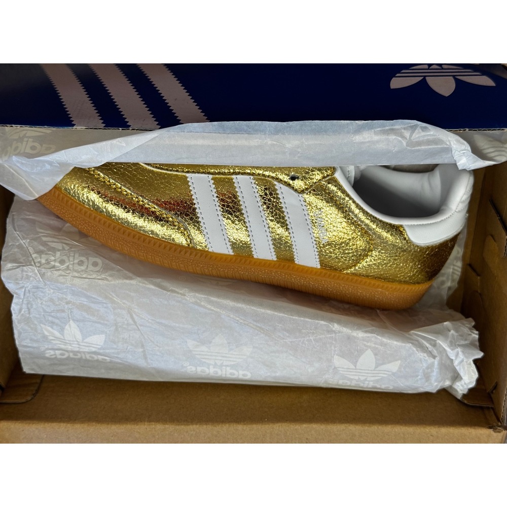 Adidas Samba Metallic Gold Crackle Leather Sneakers KI5719 Mens 5.5 Womens 6 - Picture 6 of 8